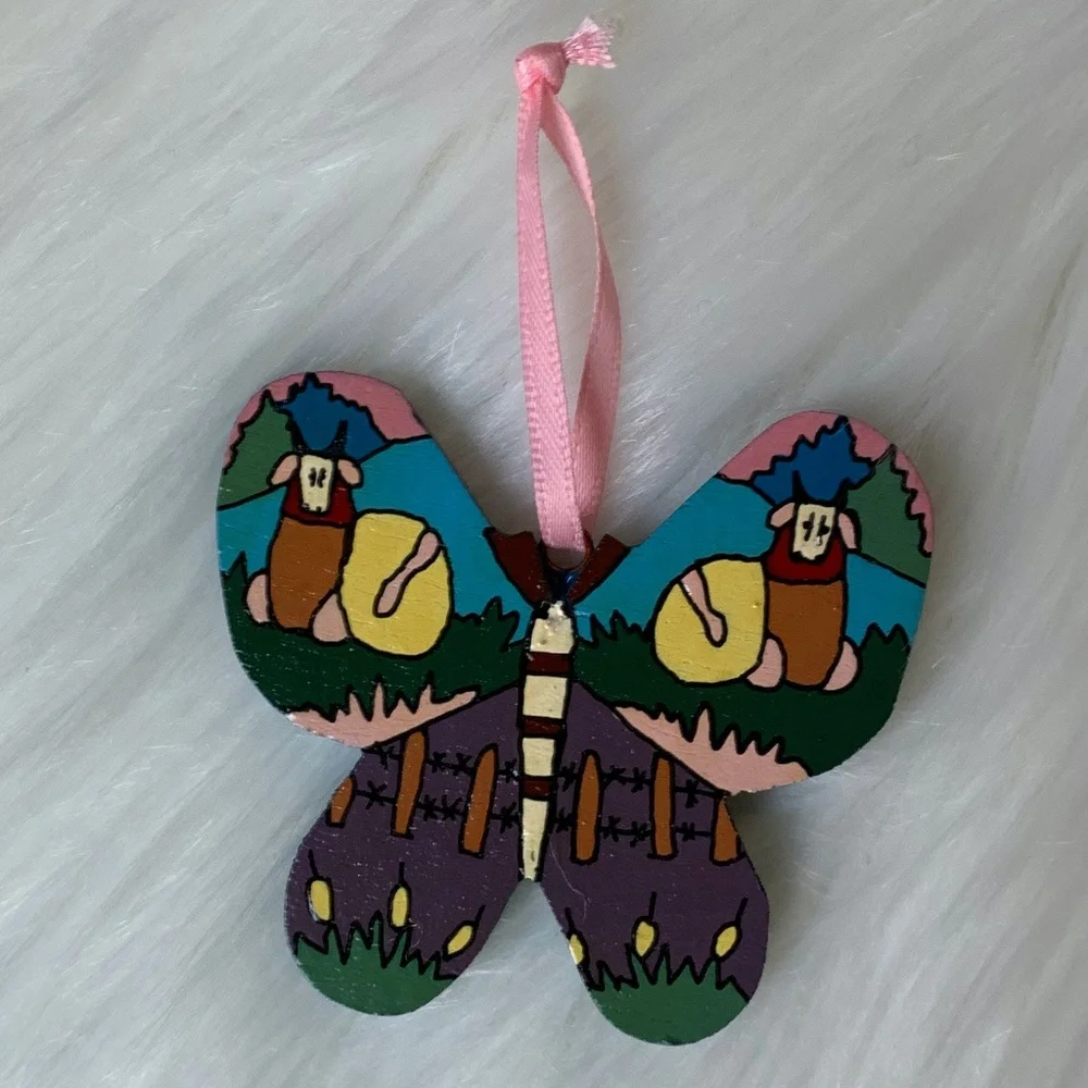Hand Painted Butterfly Wooden Ornament 3